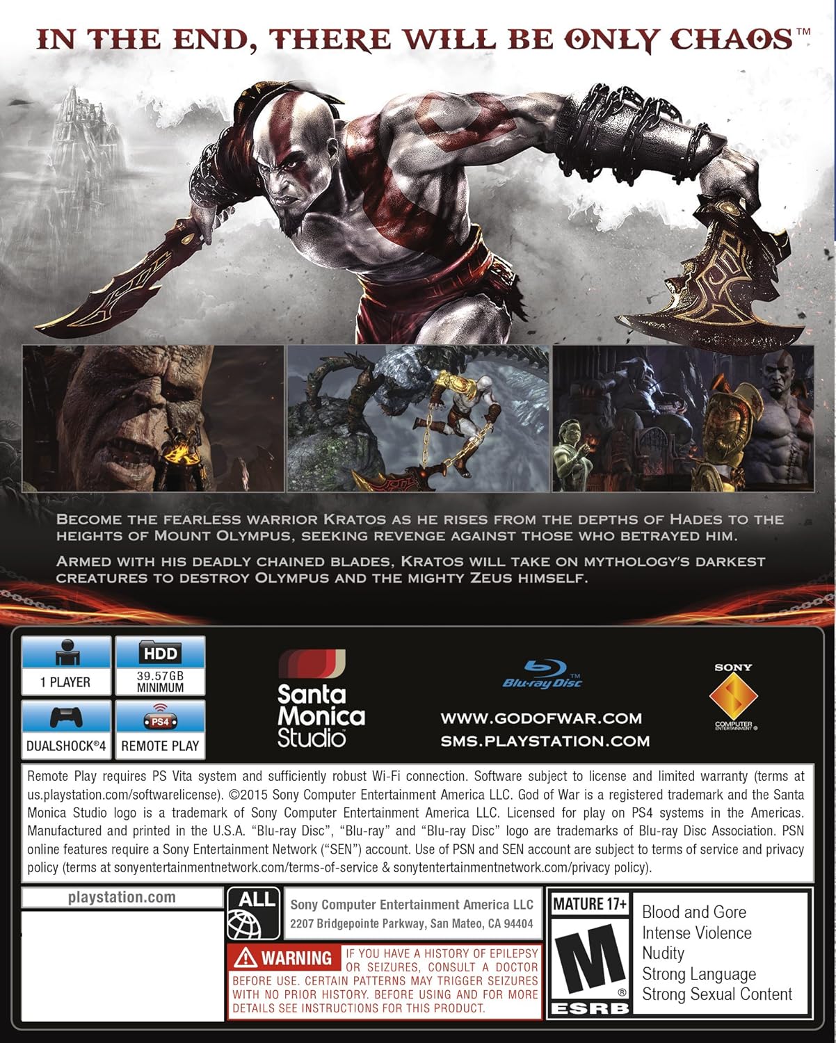 God of War III Remastered PS Hits Version Sony PlayStation 4 (Brand New)